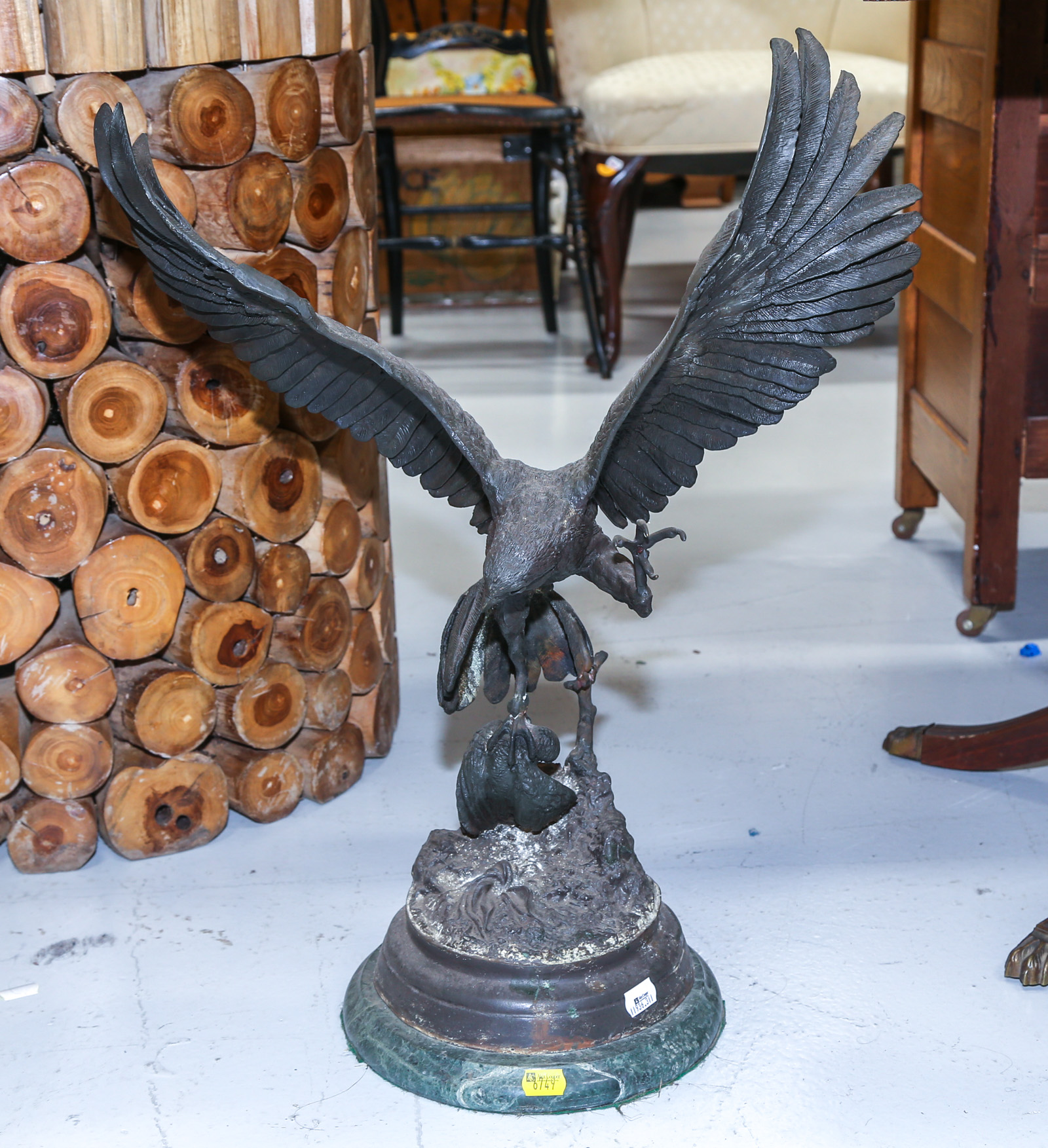 PATINATED BRONZE EAGLE ON MARBLE BASE