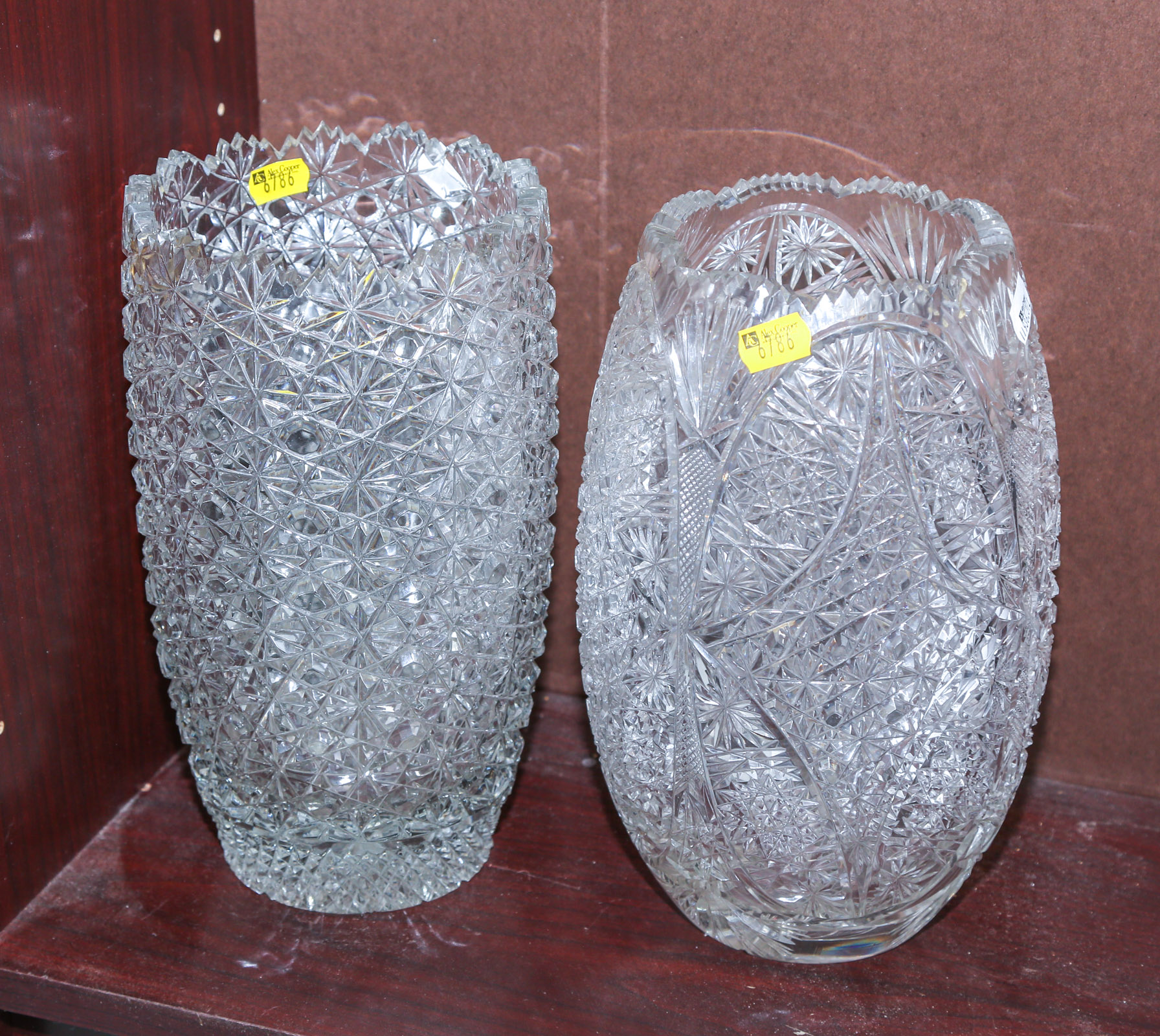 TWO LARGE CUT GLASS VASES 2nd quarter  2e94c5