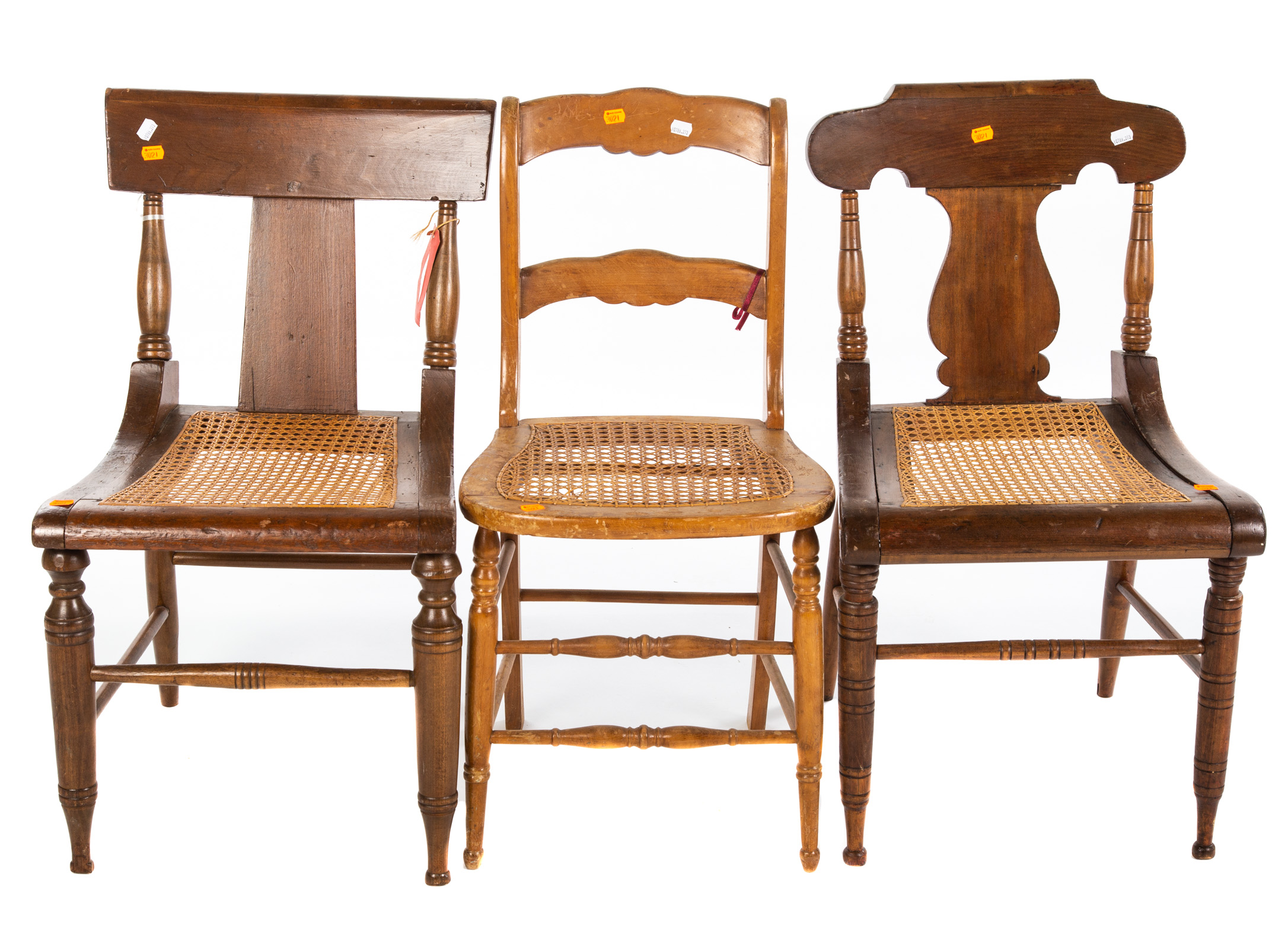 THREE WOODEN SIDE CHAIRS WITH CANE