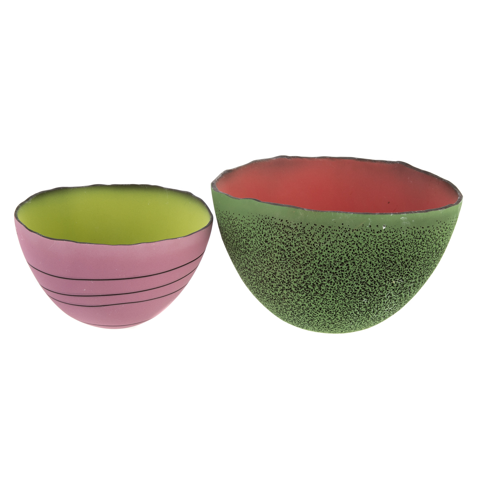 ER. TWO COLORFUL BOWLS, CERAMIC