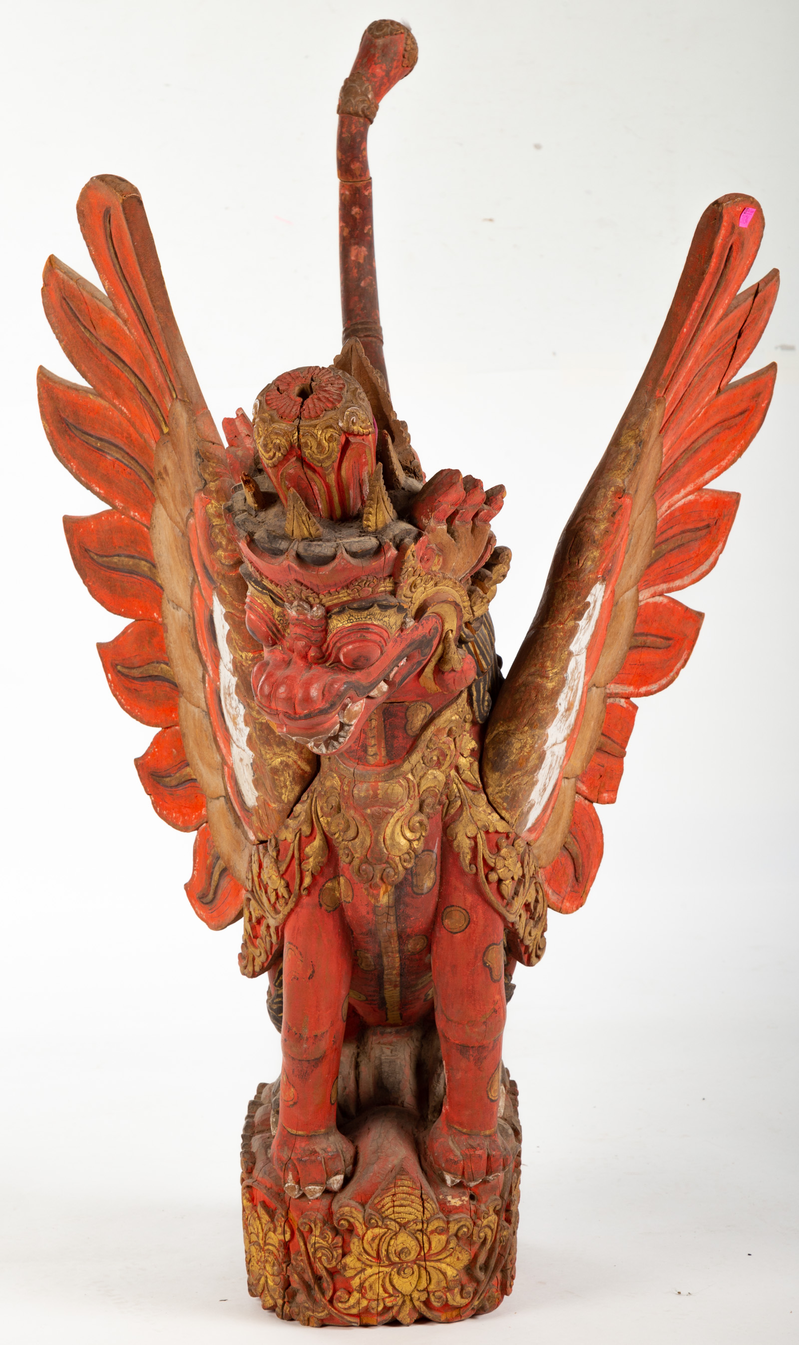 ASIAN CARVED & PAINTED WOOD DRAGON