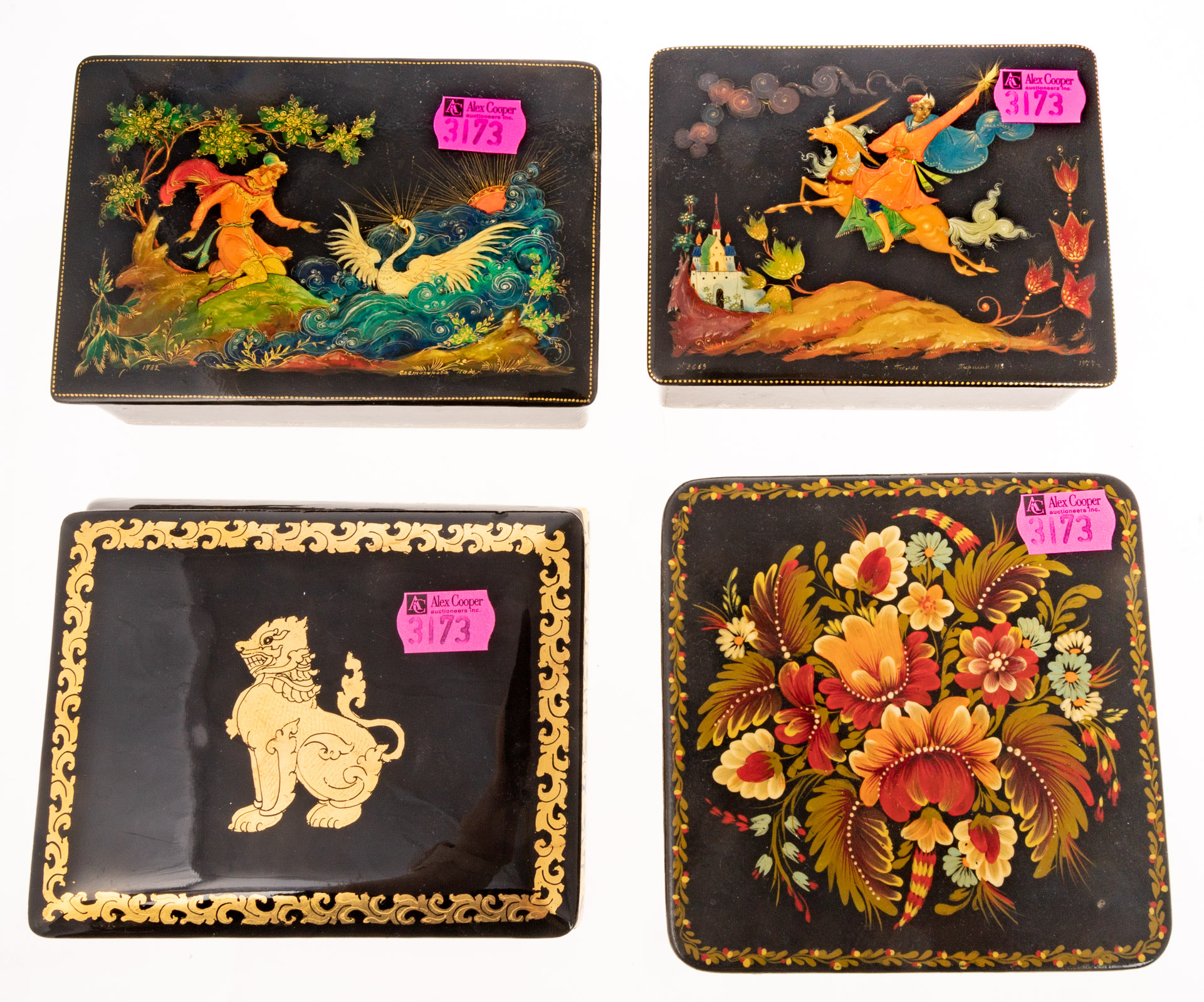 FOUR RUSSIAN LACQUER BOXES Various