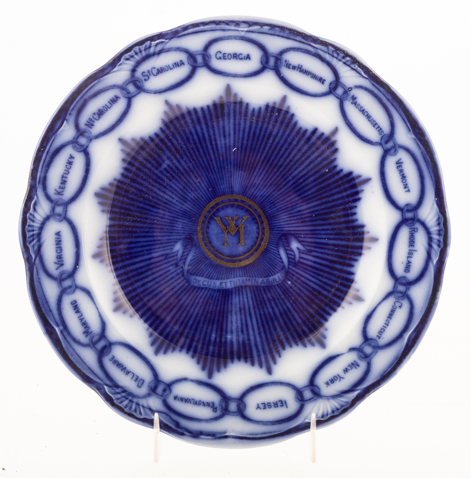 FLOW BLUE MARTHA WASHINGTON STATES PLATE