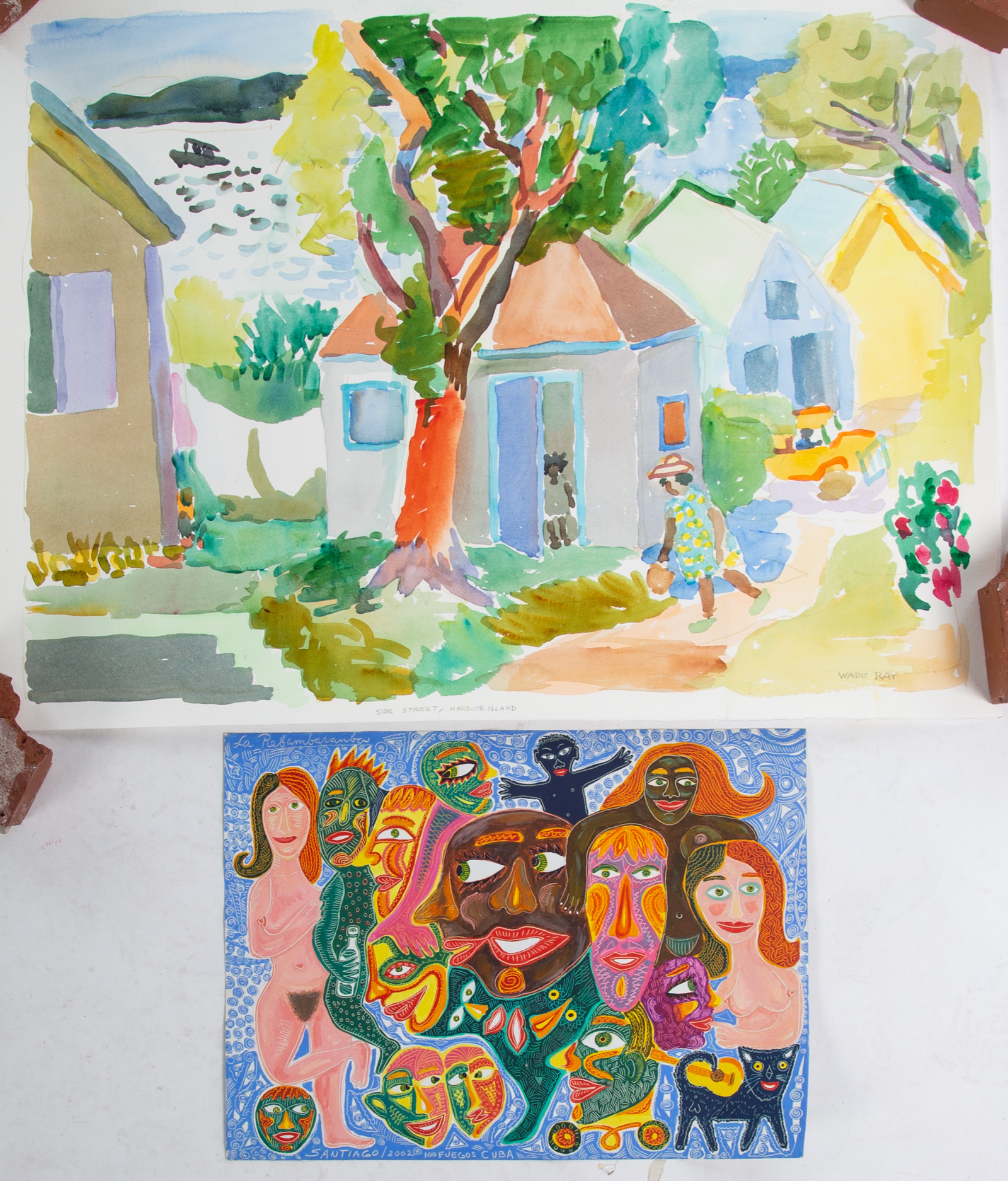 TWO BRIGHTLY COLORED WORKS ON PAPER