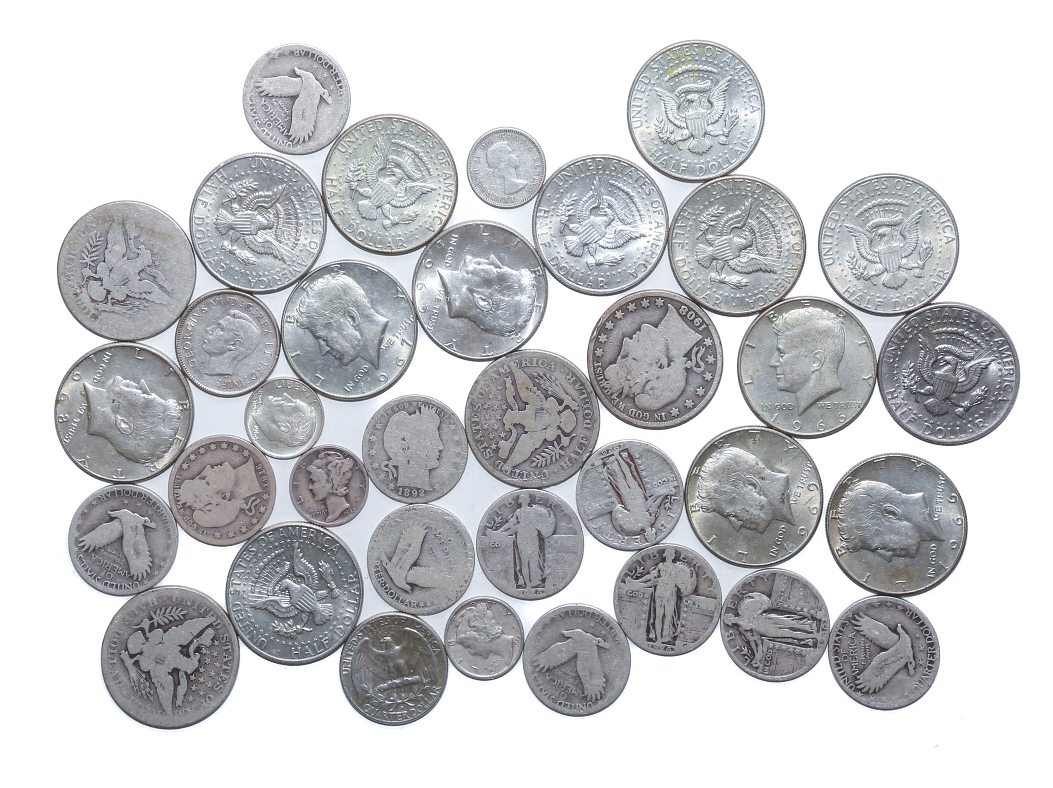 VARIETY OF SILVER COINS 14- 40%