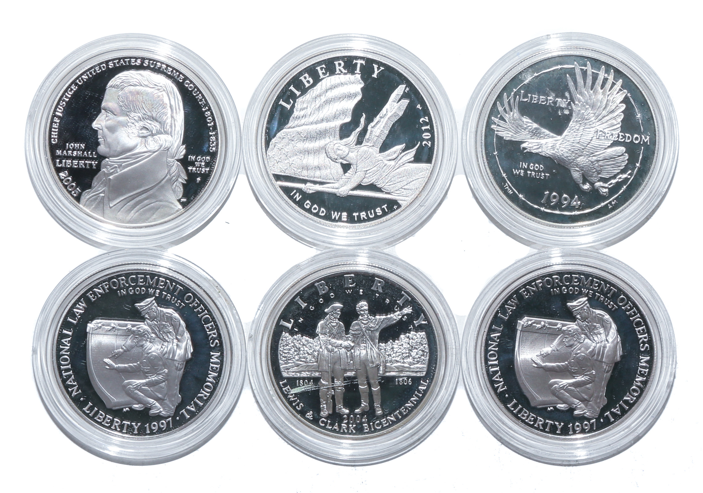 SIX 1 PROOF SILVER COMMEMORATIVES 2e9647