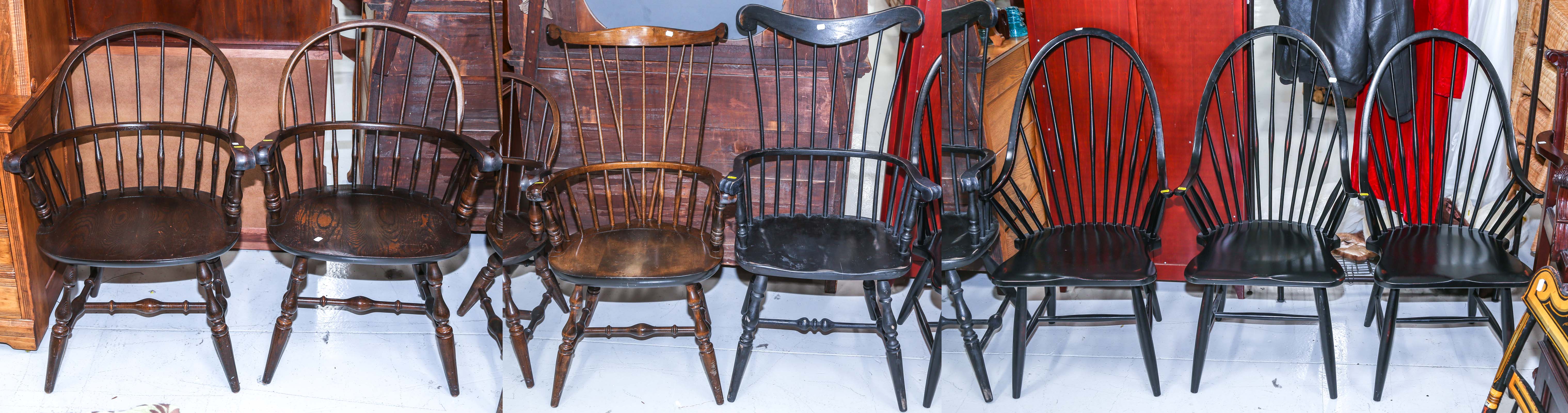 SEVEN AMERICAN WINDSOR STYLE ARMCHAIRS