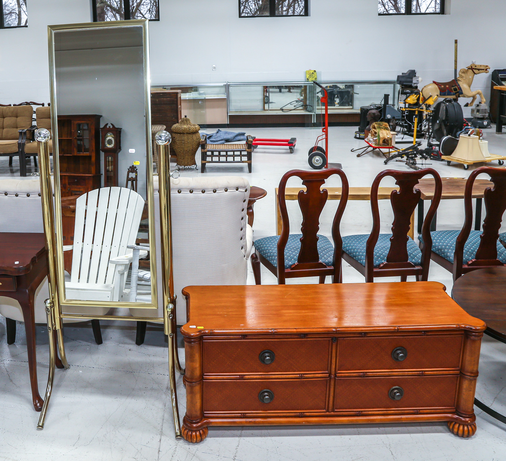 LANE CEDAR CHEST & A CHEVAL MIRROR Both