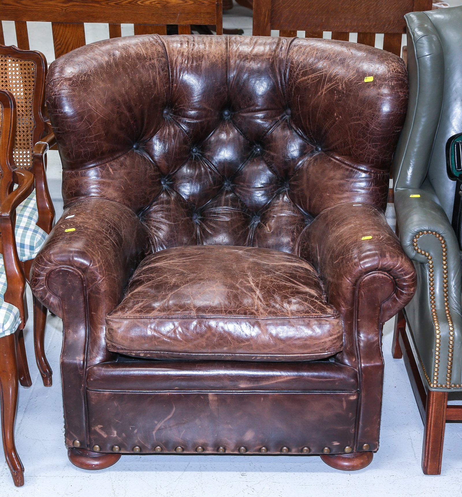 ART DECO STYLE LEATHER UPHOLSTERED CLUB