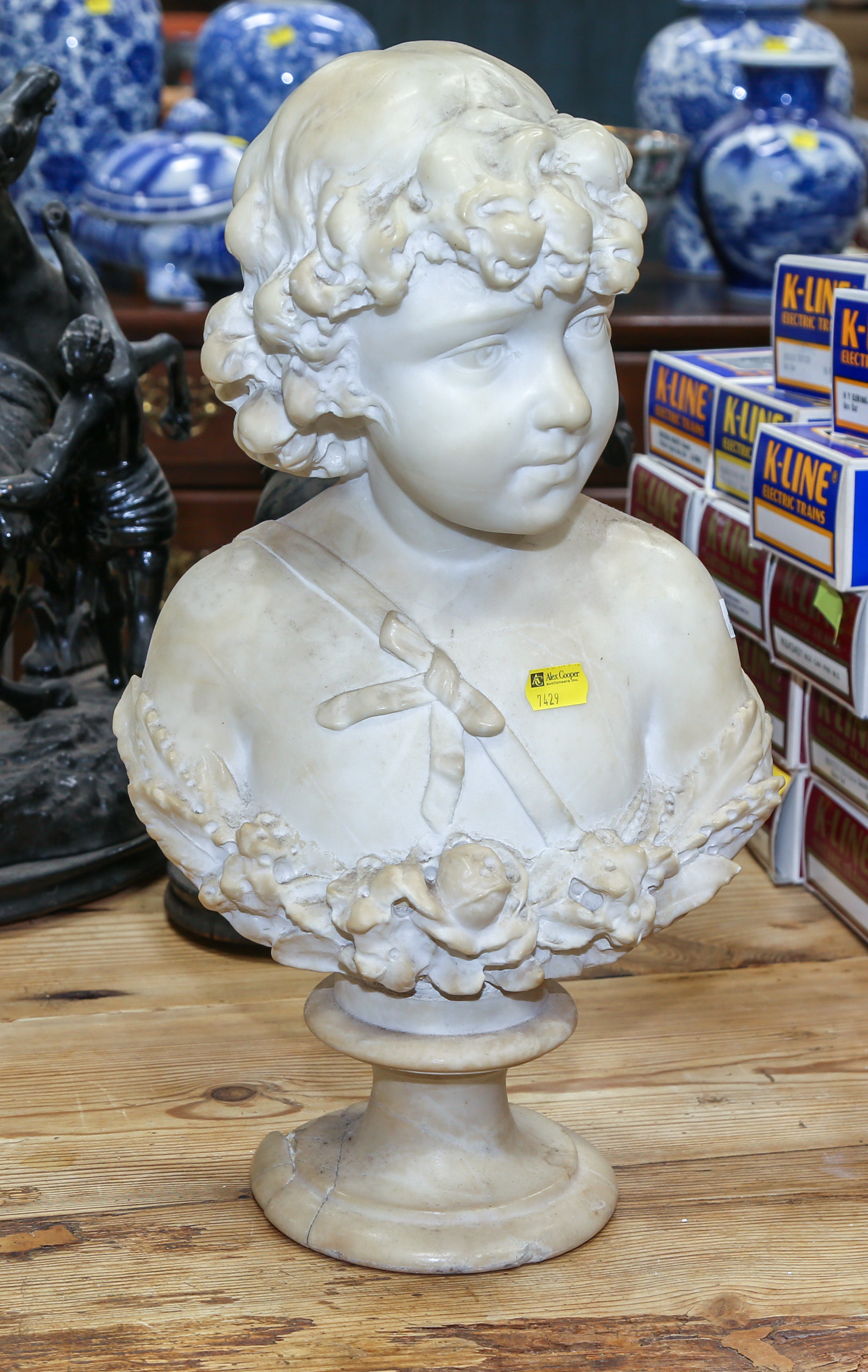 CARVED ALABASTER BUST OF A YOUNG