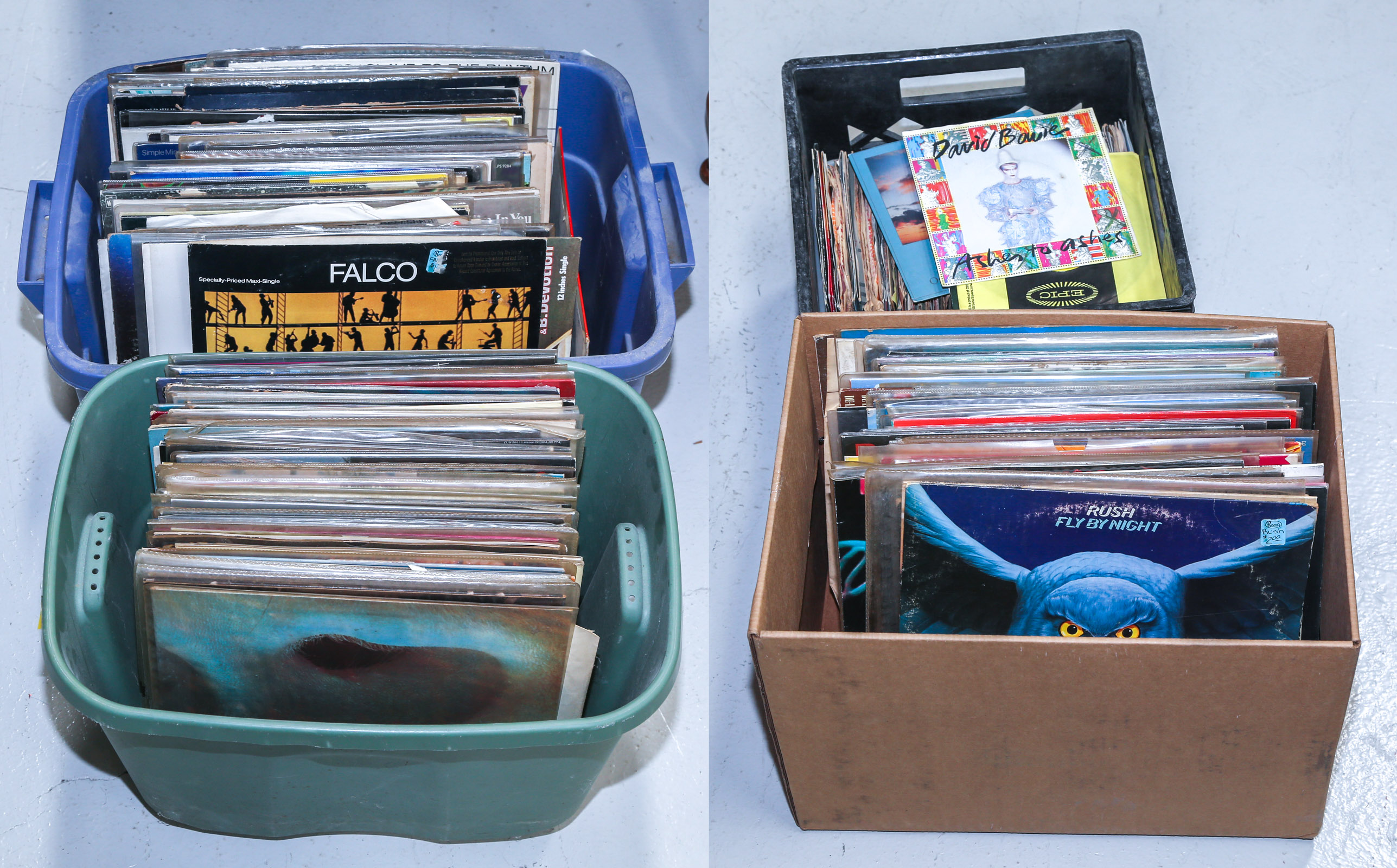 FOUR TUBS OF VINTAGE LPS .