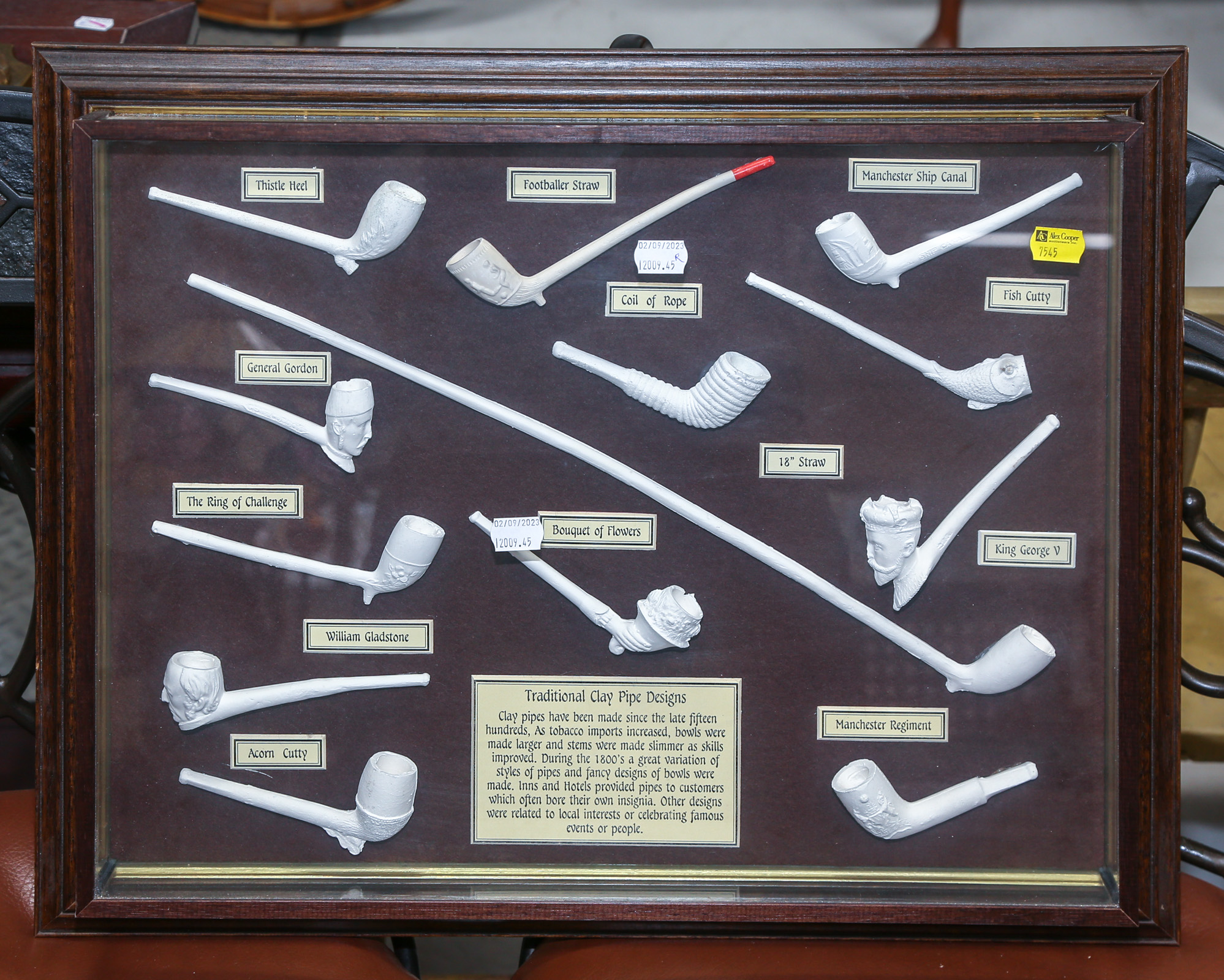 FRAMED DISPLAY OF KAOLIN CLAY PIPES 2e97b5