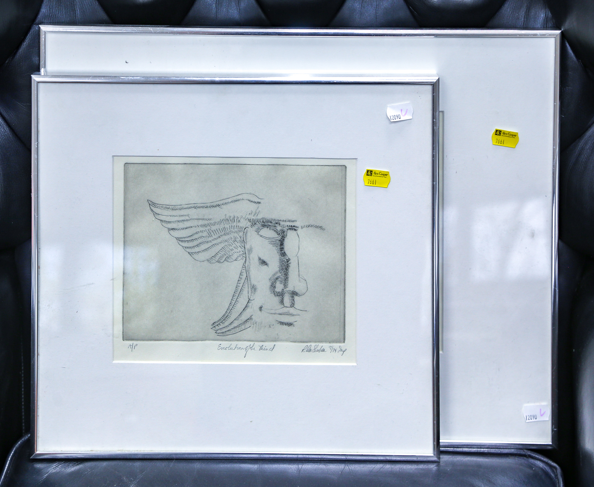 TWO FRAMED SEMI ABSTRACT ETCHINGS 2e9824