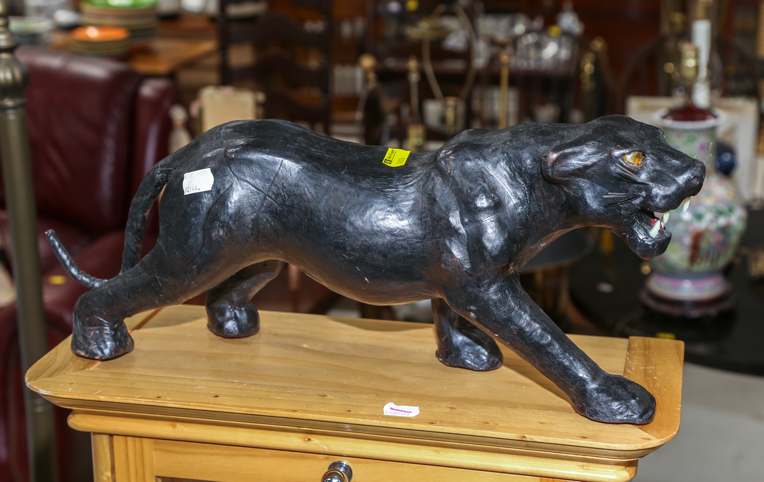 LEATHER COVERED PANTHER FIGURE