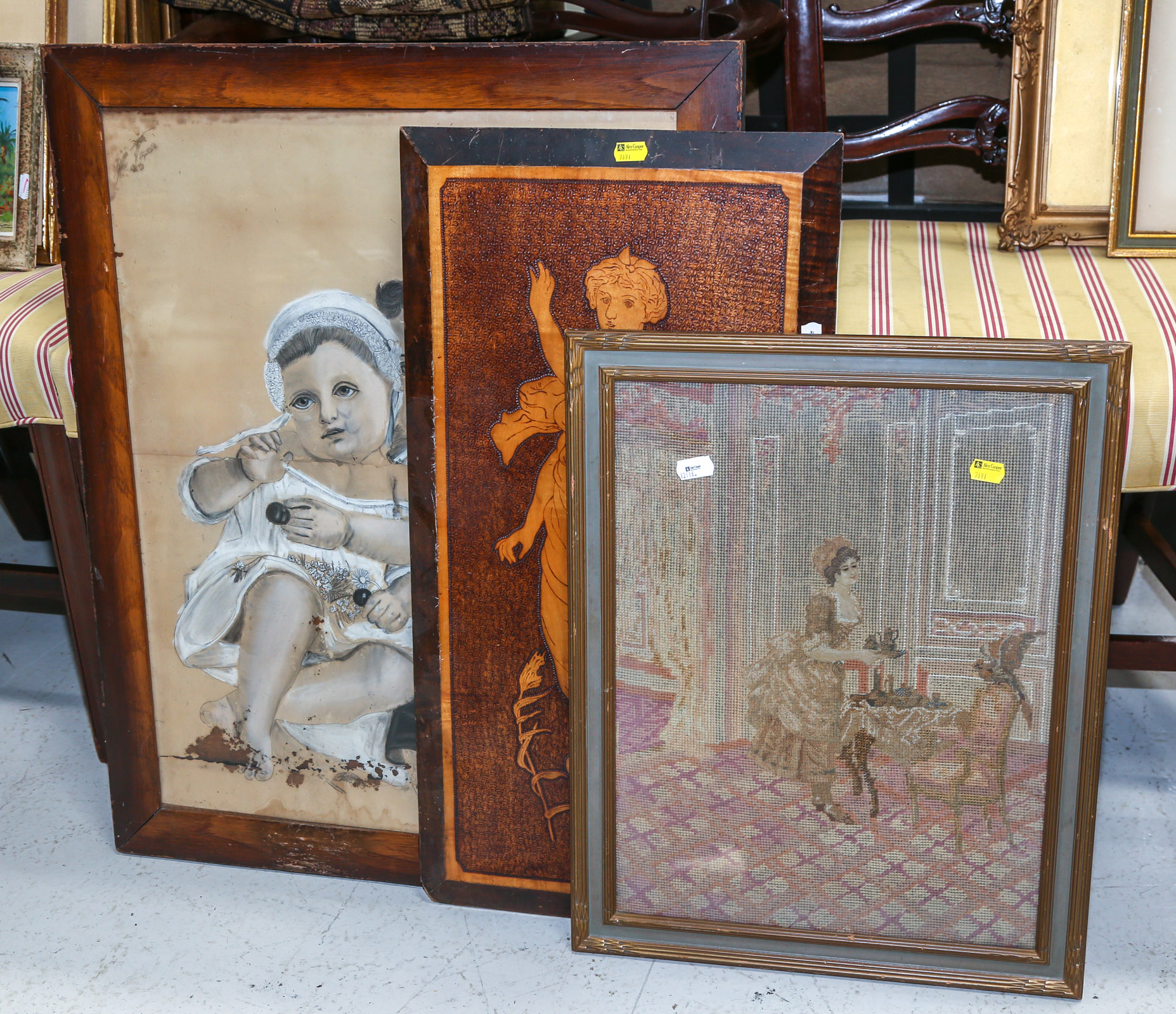 THREE ARTWORKS Including framed