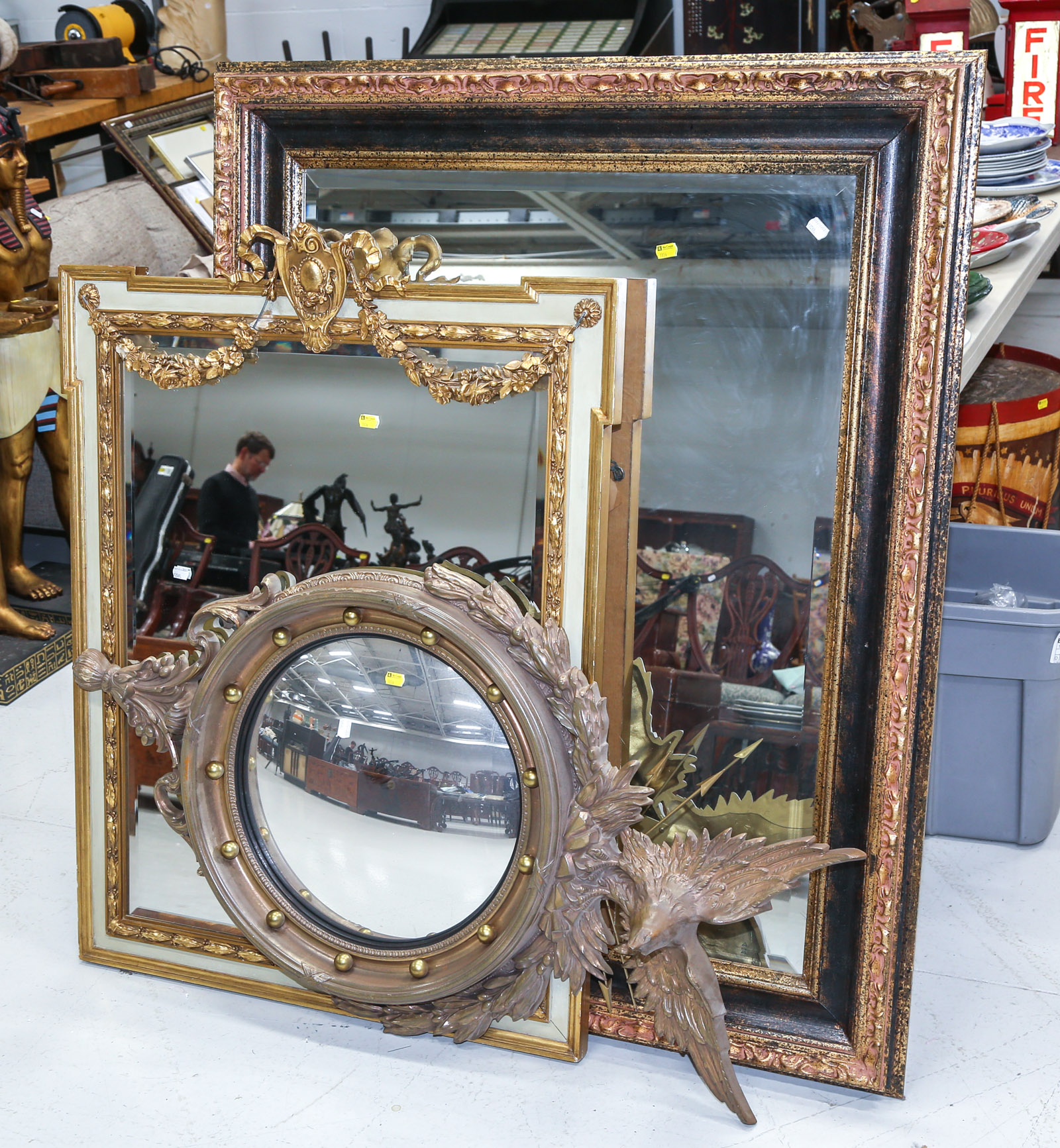 THREE DECORATIVE FRAMED MIRRORS