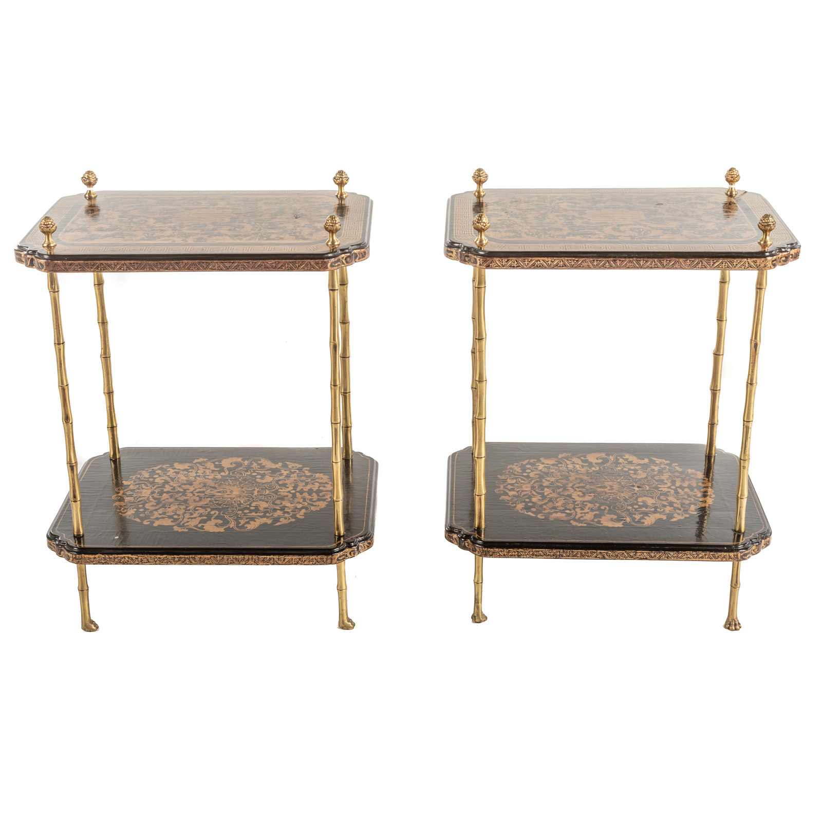 A PAIR OF FRENCH MARQUETRY TWO-TIER