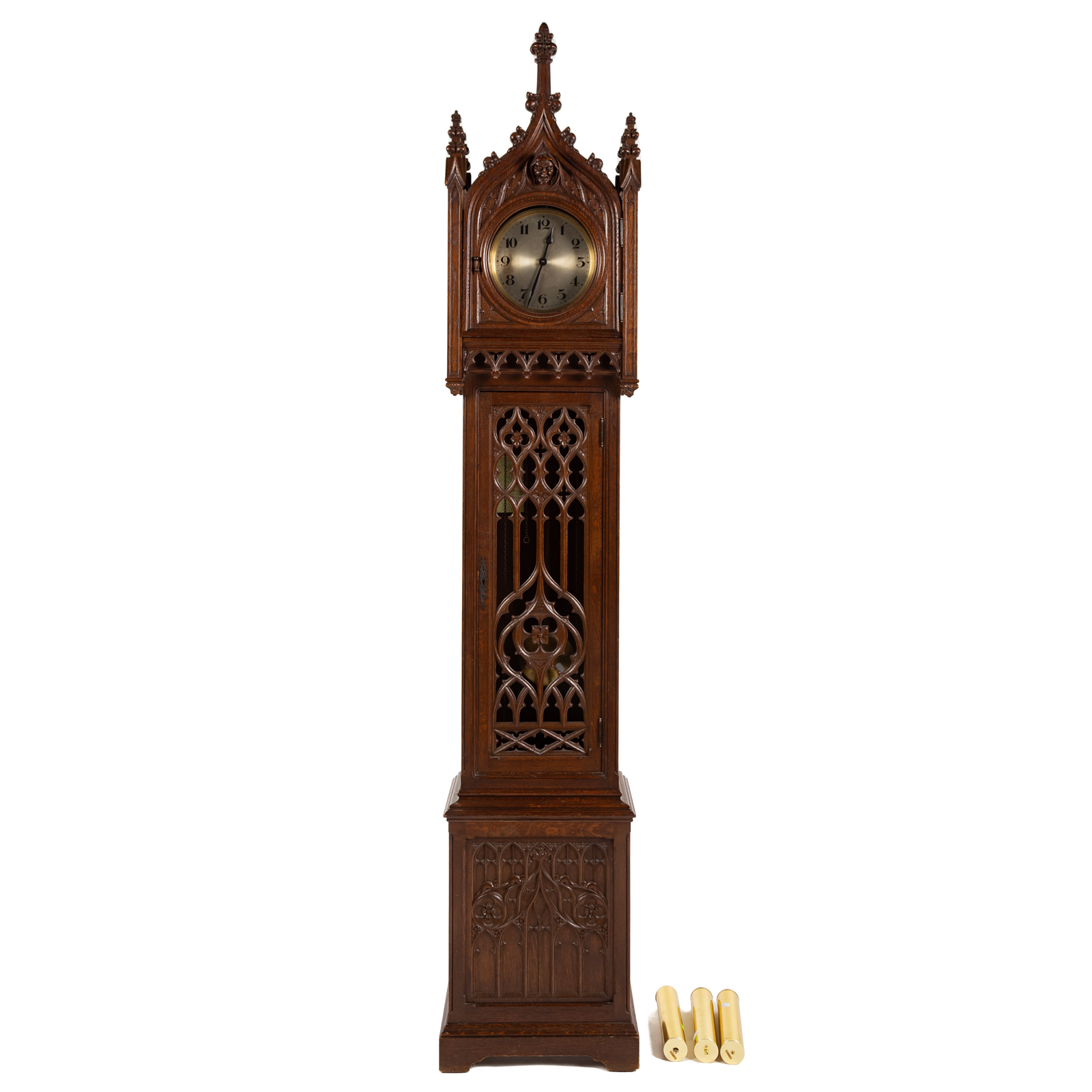 GOTHIC REVIVAL CARVED OAK TALL CASE 2e9918