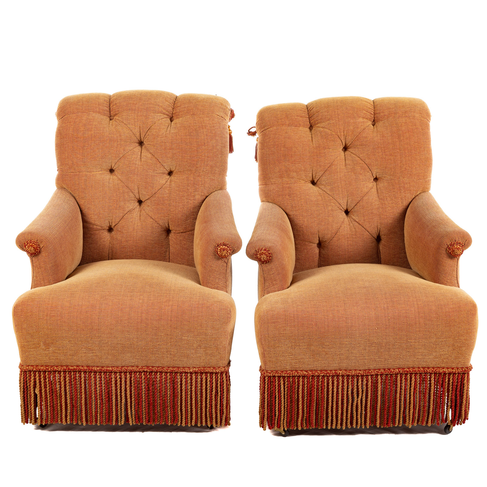 A PAIR OF TUFTED UPHOLSTERED OCCASIONAL