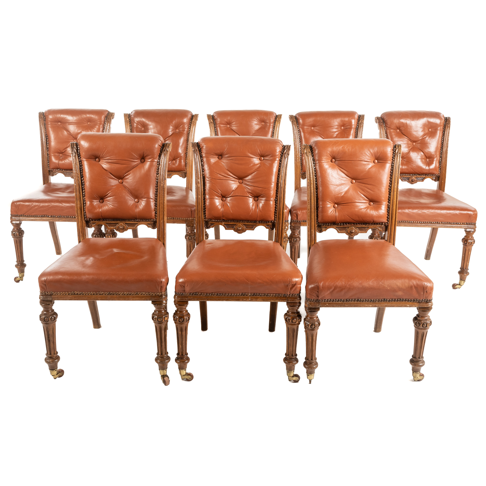 SET OF EIGHT VICTORIAN CARVED WALNUT