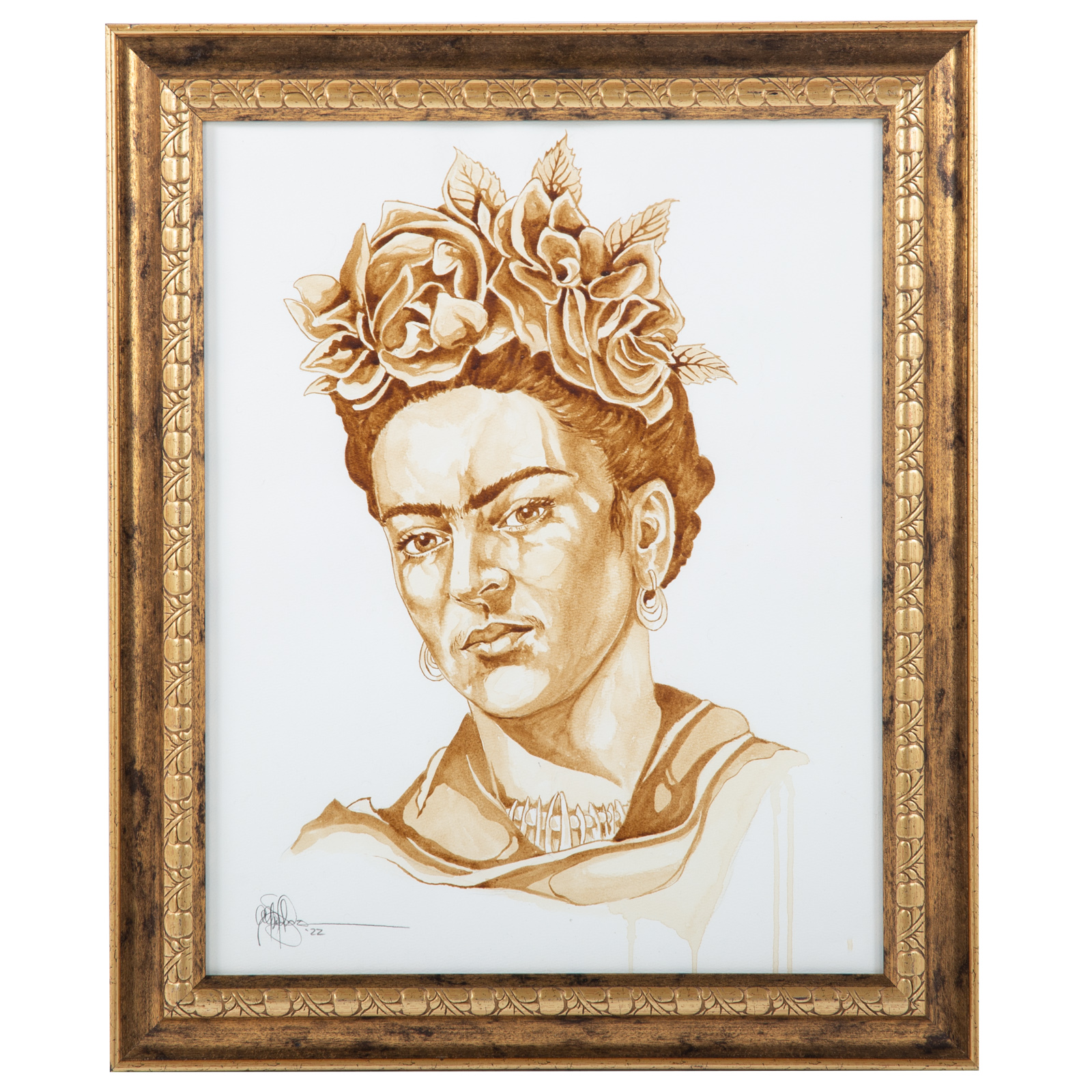 ALFRED JONES. "FRIDA," COFFEE PAINTING