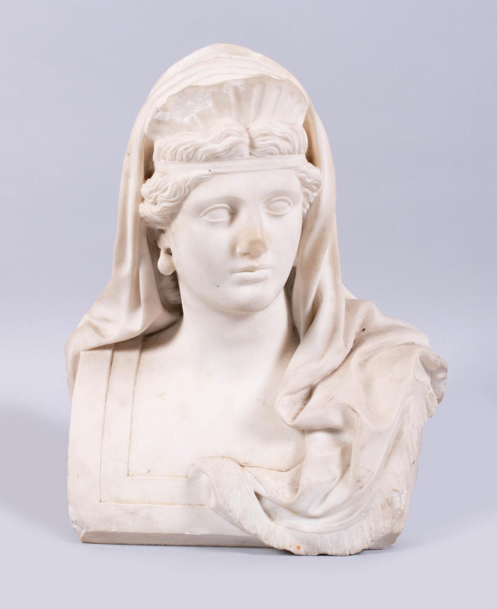 MARBLE BUST OF A CLASSICAL WOMAN,