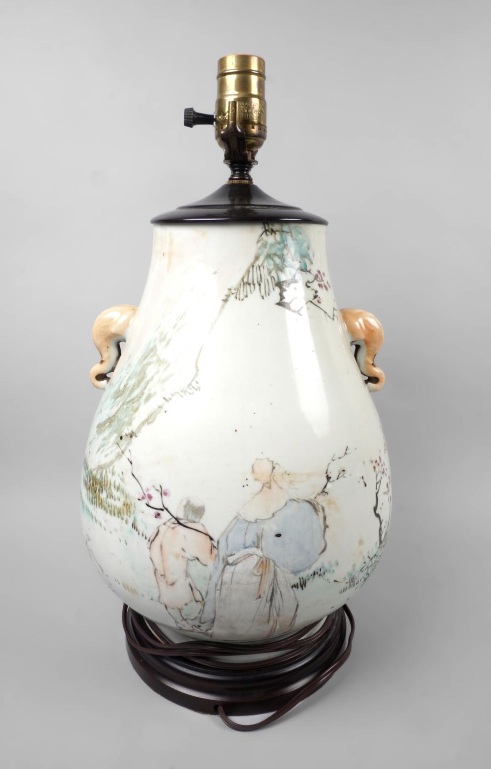 CHINESE HU-FORM VASE, NOW DRILLED