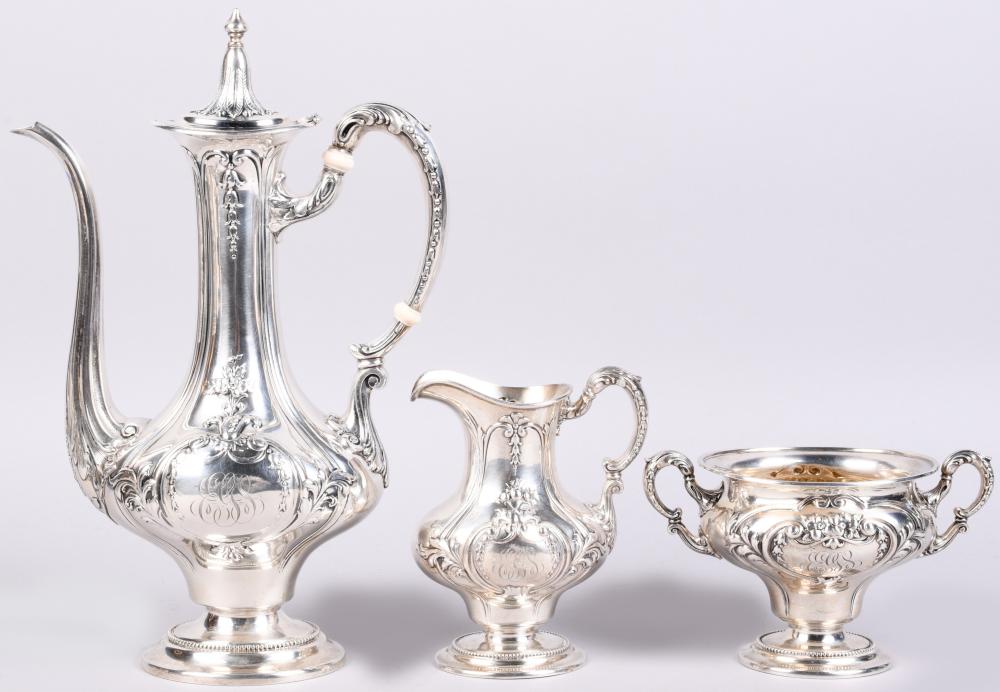 GORHAM SILVER THREE-PIECE DEMITASSE