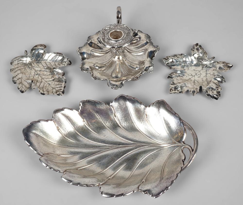 TWO SILVER LEAF-SHAPED DISHES,