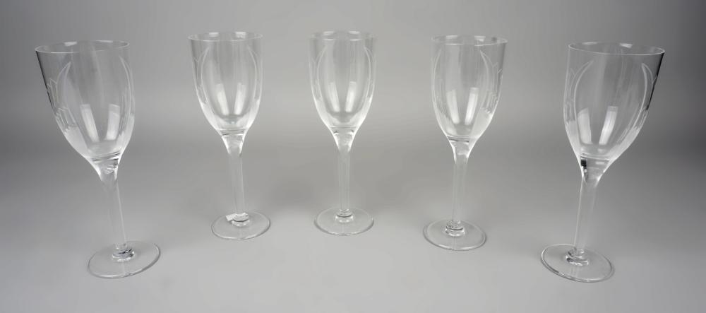 FIVE LALIQUE WINE GLASSES WITH