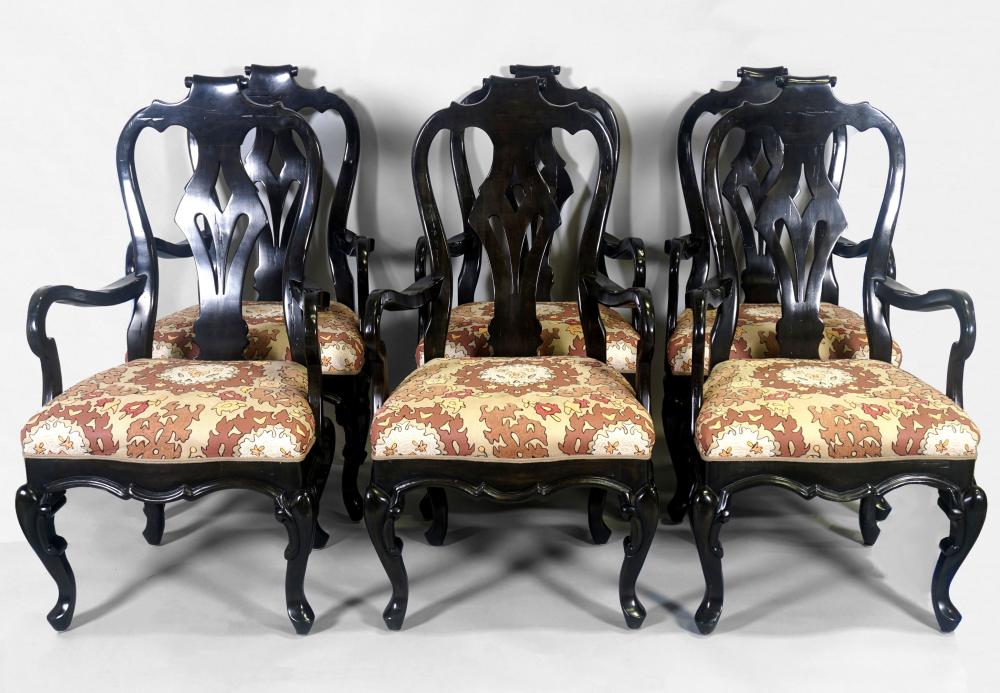 SET OF SIX ROCOCO STYLE BLACK LACQUERED