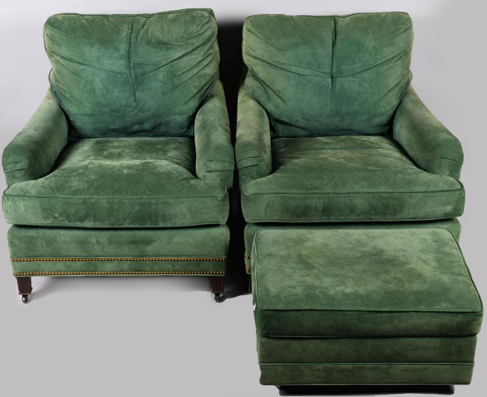 PAIR OF HANCOCK MOORE SUEDE UPHOLSTERED 2ec1df