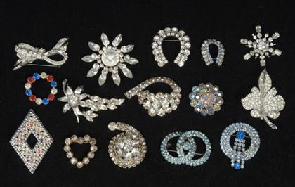 Group of assorted rhinestone brooches