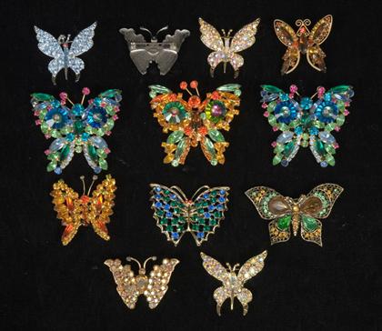 Group of rhinestone butterfly brooches