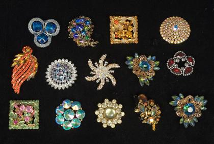 Group of large colorful rhinestone brooches