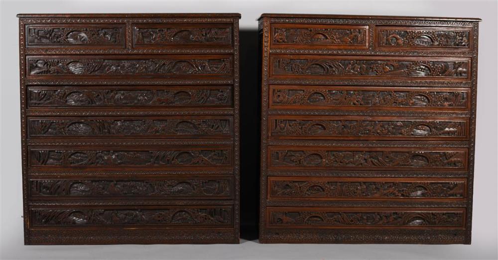 PAIR OF ASIAN CARVED HARDWOOD CHESTS 2ec261