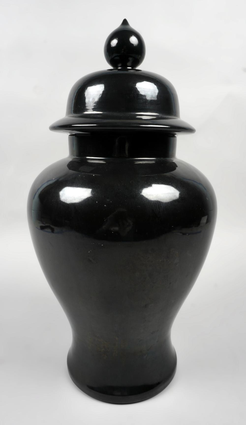 BLACK-GLAZED JAR AND COVER HEIGHT: