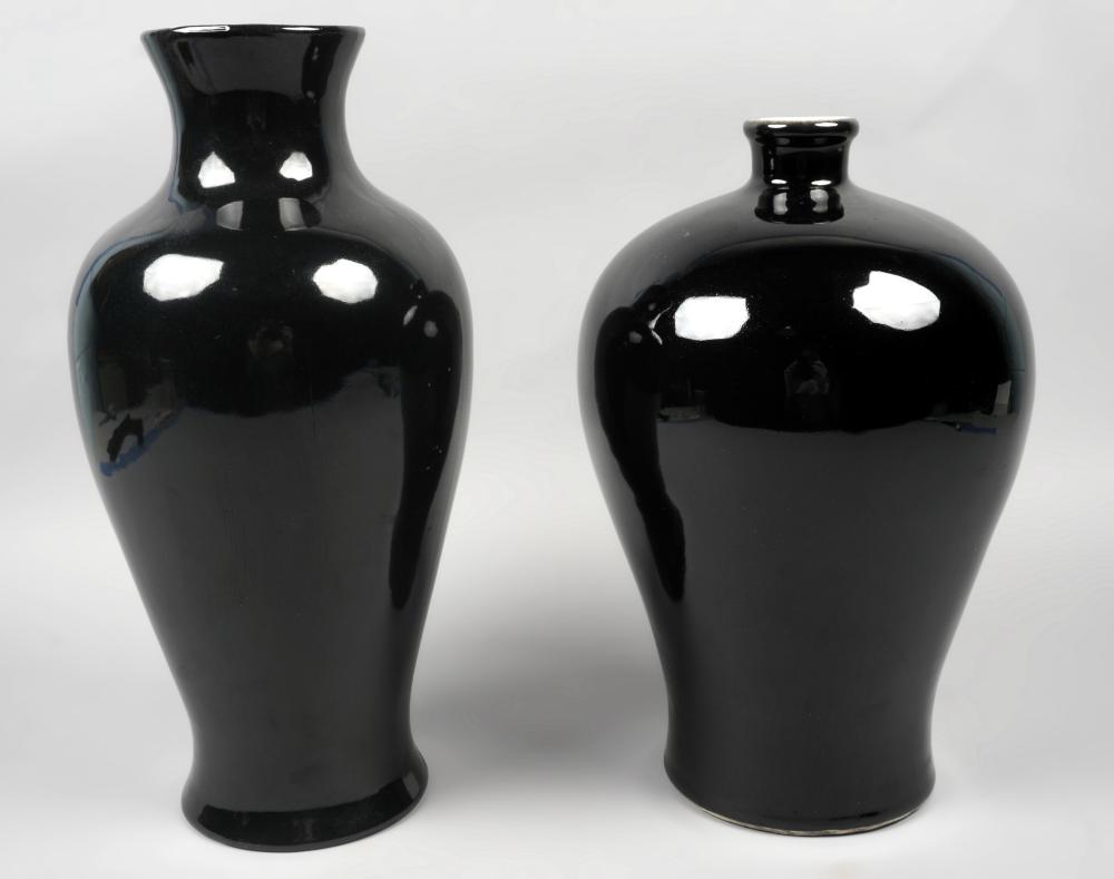 TWO CHINESE BLACK-GLAZED VASES