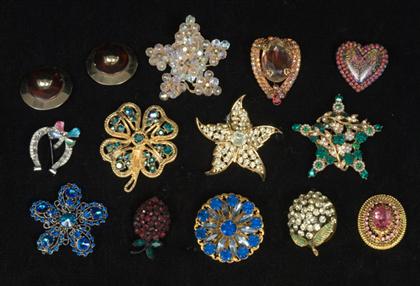 Group of assorted rhinestone brooches