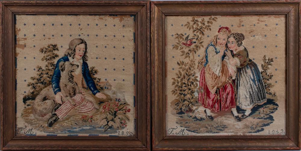 TWO ENGLISH OR AMERICAN FRAMED NEEDLEPOINTS,