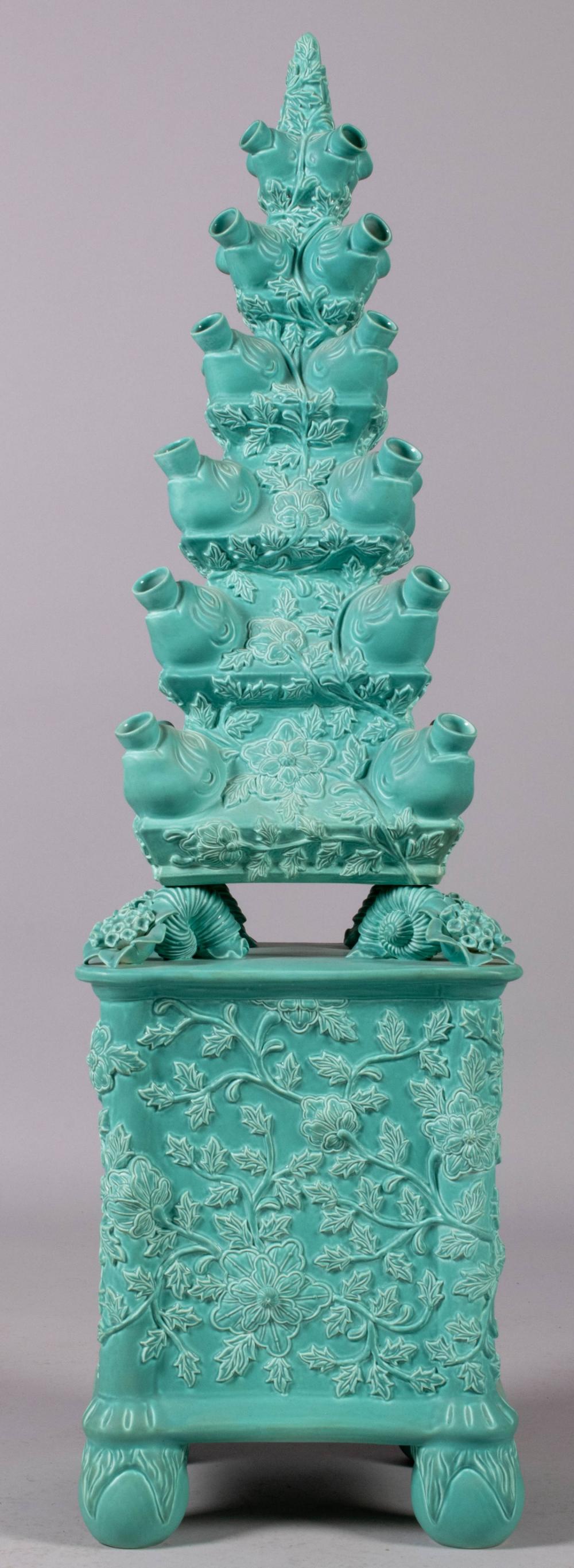 TURQUOISE-GLAZED AND MOLDED TWO-PART