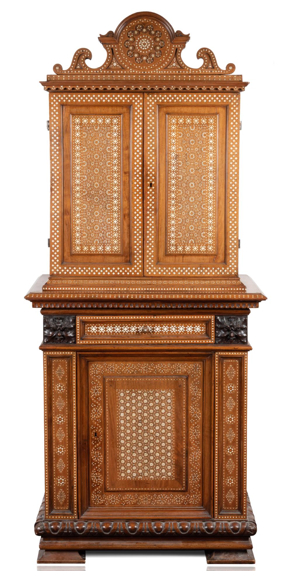 MOORISH BONE INLAID WALNUT CABINET 2ec31c