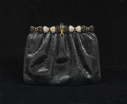 Judith Leiber black reptile clutch purse