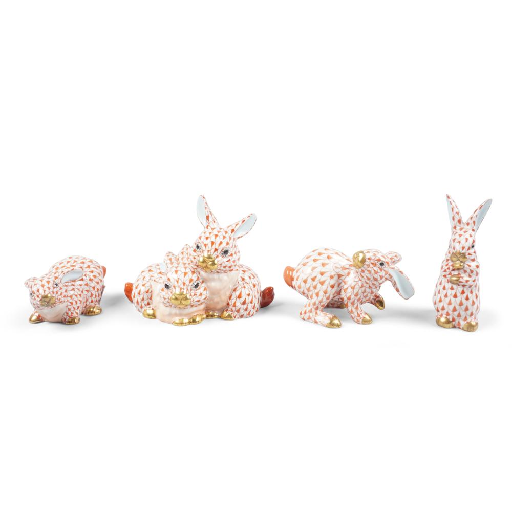 FOUR HEREND PORCELAIN RUST NETTED MODELS