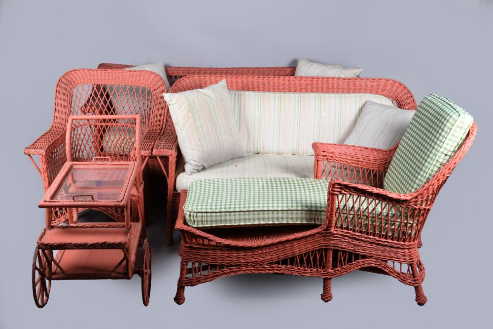 FIVE-PIECE SUITE OF CORAL PAINTED