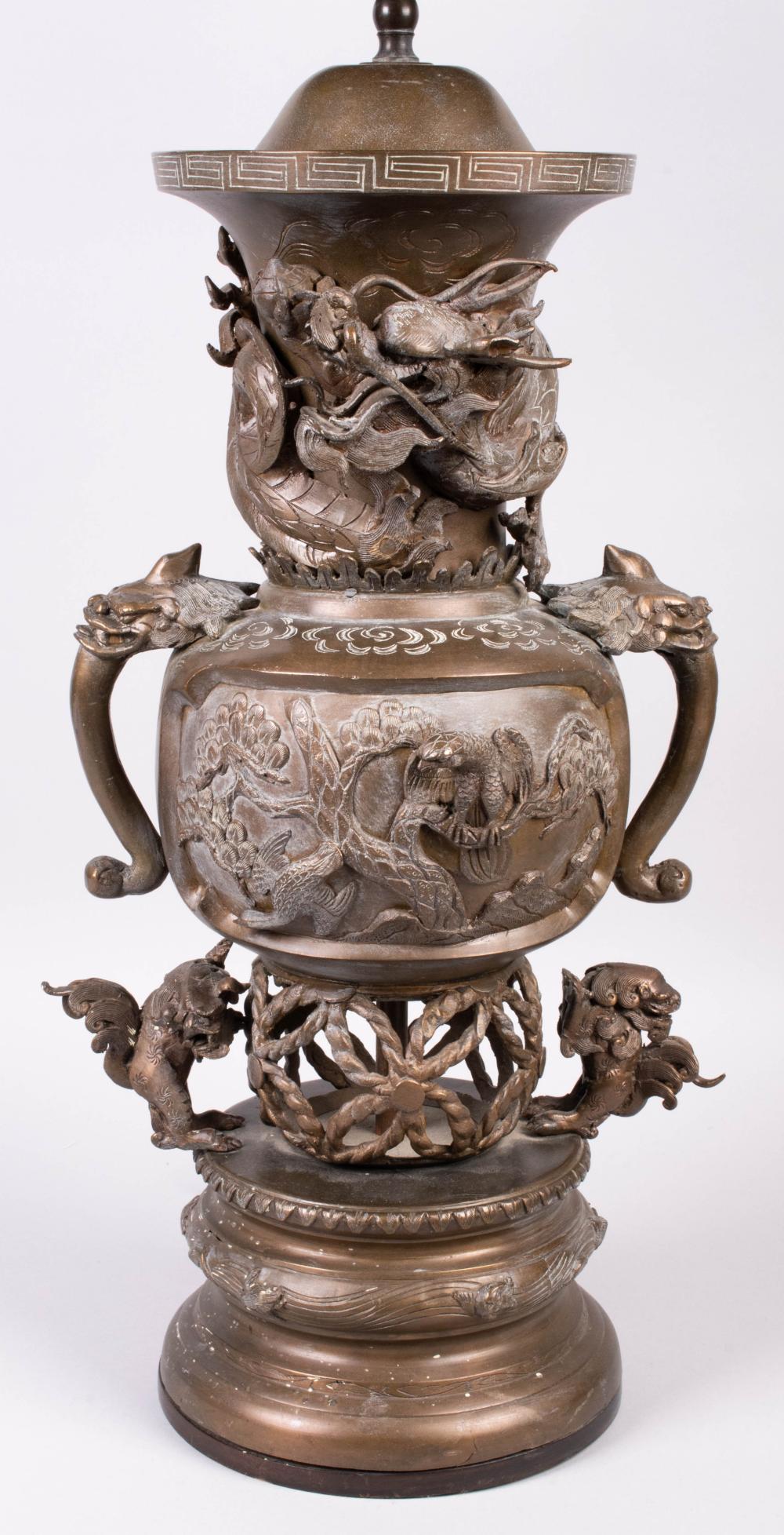 CHINESE BRONZE CENSER, NOW A TABLE