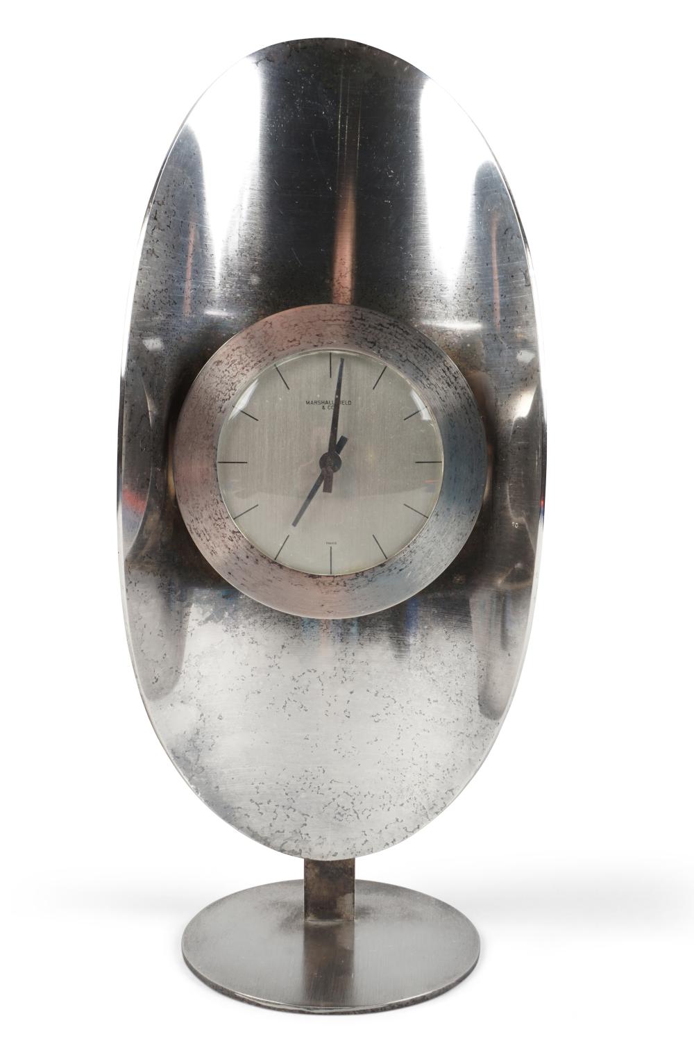 SWISS MODERNIST SILVERPLATED TABLE CLOCK,