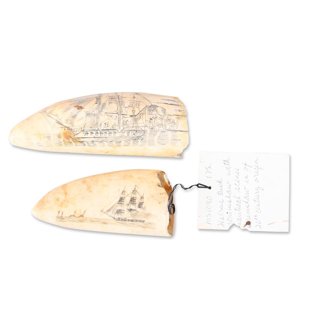 TWO SCRIMSHAW DECORATED WHALE S 2ec64b