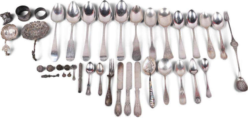 GROUP OF SILVER AND SILVERPLATED FLATWARE,