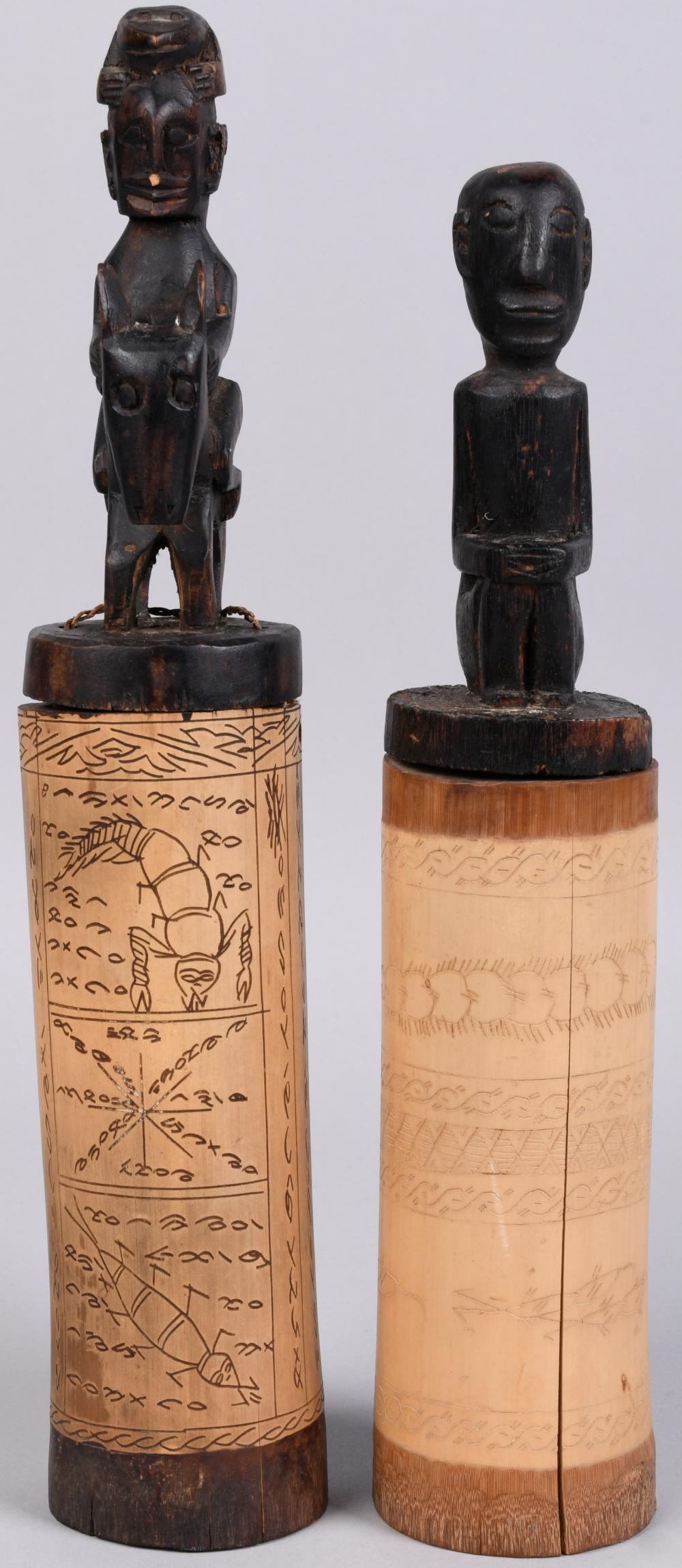 TWO DAYAK WOOD CARVING PIECES FROM